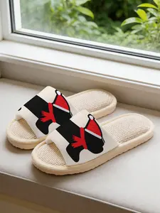 Unisex Christmas Bulldog Sandals, Soft Eva Sole, Non-Slip Quiet Design, Casual Style, All-Season Wear, Textile Material, Less Than Ankle Height
