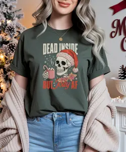 Dead Inside But Jolly AF Shirt Funny First Responder Christmas Tee for Dispatchers Nurses EMTs Firefighters Paramedics Short Sleeve Crew Neck Unisex Holiday Tee