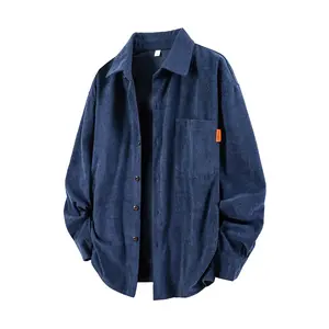Men's Thick Corduroy Shirt, Vintage Collar Long Sleeve Shirt, Solid Color Minimalist Men's Top, Autumn Winter Everyday Wear, Work and Casual Wear