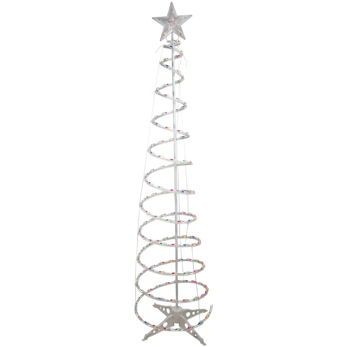212 MAIN 6 ft. Pre-Lit Metal Spiral Christmas Tree - Indoor/Outdoor Decoration with Assorted Colored Ornaments, Replaceable Multi-Color Lights, Star Topper, 60 Hz, 61.2 W, Replacement Parts Included