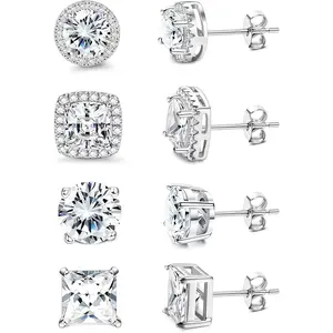 Fansilver Cubic Zirconia Stud Earrings HypoallergenicPost Earrings | Big Brilliant Simulated Halo Stud Earrings for Women Men
