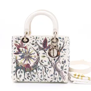 Pre-owned Dior Leather Shoulder Bags Lady Earth Embroidery Twins LDJ3544