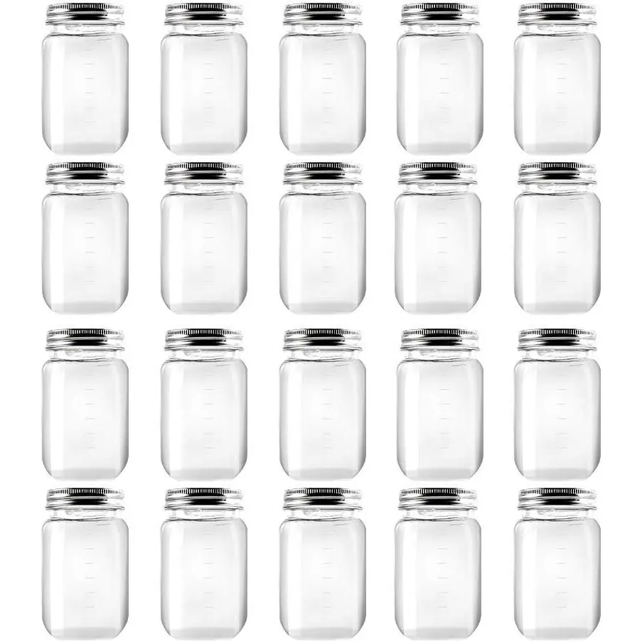 16 Ounce Clear Plastic Jars Containers With Screw On Lids - Refillable Round Empty Plastic Slime Storage Containers for Kitchen & Household Storage - BPA Free (20 Pack) Bottles Cream