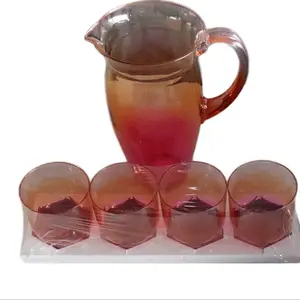 Reusable Plastic Pitcher and 1 pack of four cups Pink and clear Drinkware Beverage Set