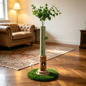 39''Cat Scratching Post  with Artificial Eucalyptus Leaves 4-in-1 Interactive Cat Tree Tower- summervibes Kitten Scratcher with Toy Balls - Indoor Cat Scratching Post with Ball - Sisal rope -modern pet furniture  Cat Tree for Living Room scratch post