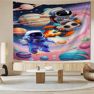 A Space-Themed Astronaut Print Tapestry, Lightweight, Breathable, and Easy To Care for, Suitable for Living Rooms and Bedrooms. It Can Be Used As Indoor or Outdoor Decoration and Is A Versatile Backdrop for Space-Themed Home Decor.