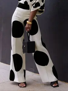 Women's High Waist Wide Leg Pants Black and White Polka Dot Print Loose Fit Straight Trousers Retro Vintage Style Elegant Streetwear Fashion Casual Vacation Party Outfit Statement Bottoms Casual Chic Trousers