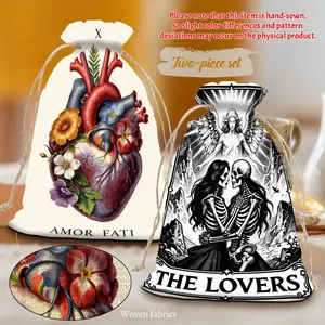 2pcs Astrology Tarot Drawstring Bags, Constellation & Sun Moon Phase Prints, Mysterious Style, Portable Storage for Jewelry/Dice/Cosmetics, Ideal for Wiccan Believers & Mysticism Enthusiasts