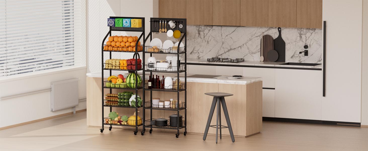 Commercial 5 Tier Freestanding Retail Display Rack for Snacks and Candy, Heavy Duty Q235 Steel Chip Stand with Sliding Baskets, 360° Rotating Silent Wheels, 4 Foot Pads & 10 Price Tags