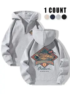 Men's Animal Print Hooded Sweatshirt, Fleece Lined Long Sleeve Pullover, Casual Fall & Winter Fashion, Thick Fabric, Fitted Style