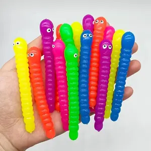 5/10/15Pcs Colorful Caterpillar Stress  Elastic TPR Rope Sensory  Soft Rubber Worm with Movable Eyes Autism Anxiety Relief