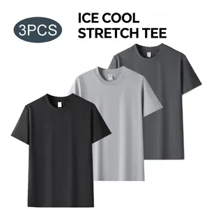 Men's 3PCS Shortsleeve Round Neck Plain Stretch Cooling T-Shirts - Breathable, Quick-Drying Summer Casual Streetwear Tops