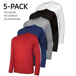 5/10-Pack Multi-Color Long-Sleeve Solid T-Shirts in Sports Fabric Comfortable Wear-Resistant Casual Workout Holiday Gifts for Casual For Workout For Movement, Fall Outfits