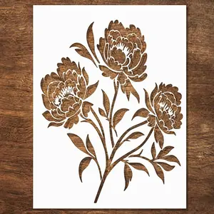 Peonies Stencil - Flower Stencils for Painting  , Canvas, Paper, Fabric, Wall, Furniture - Stencils for Crafts  for Art, Cards, Journaling &  Template -Floral Stencil (6x8 inch)