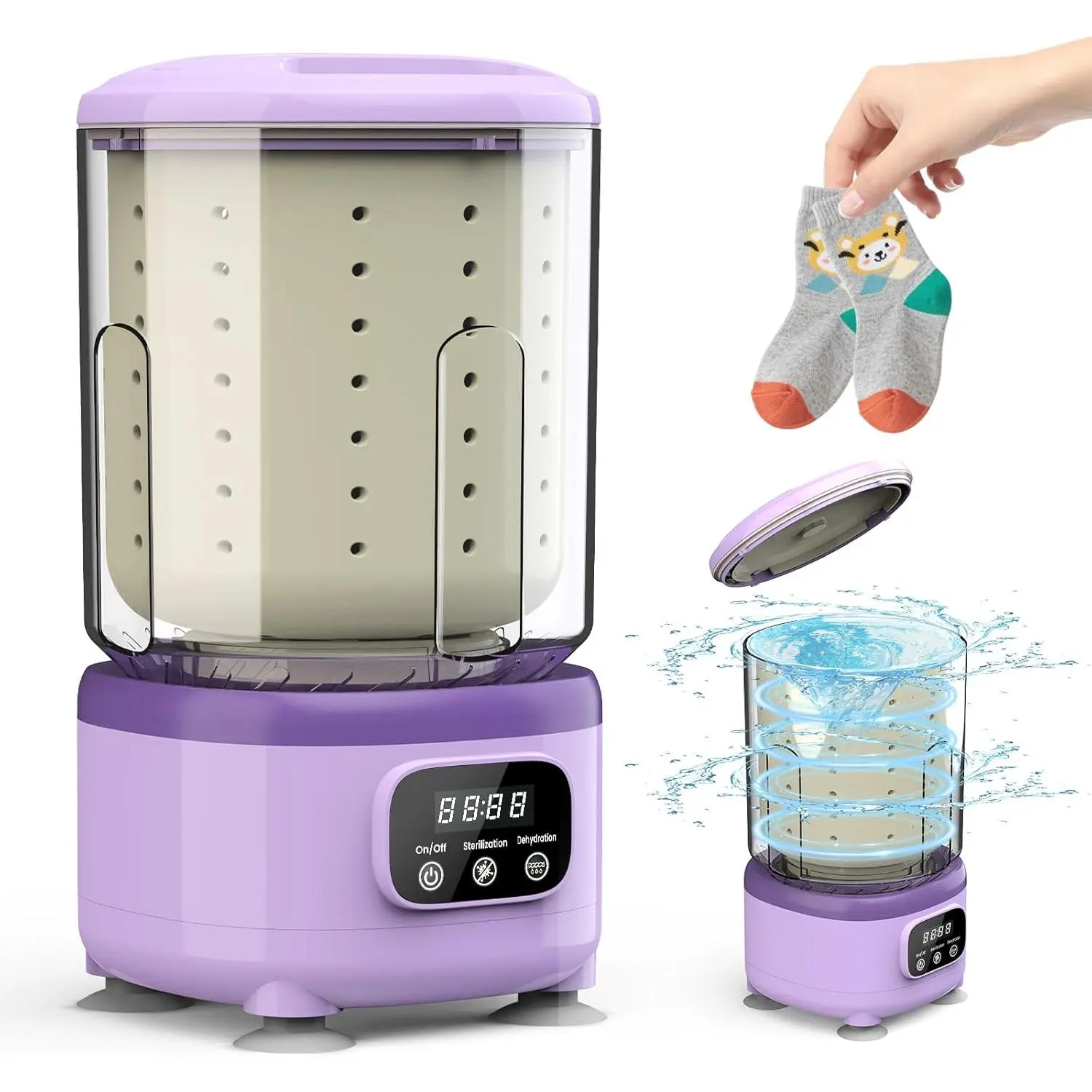 Portable Washing Machine - Rechargeable Mini All-in-1 2L Capacity Appliance for Underwear, Bras, Socks, Ideal for Home, Travel (Purple)