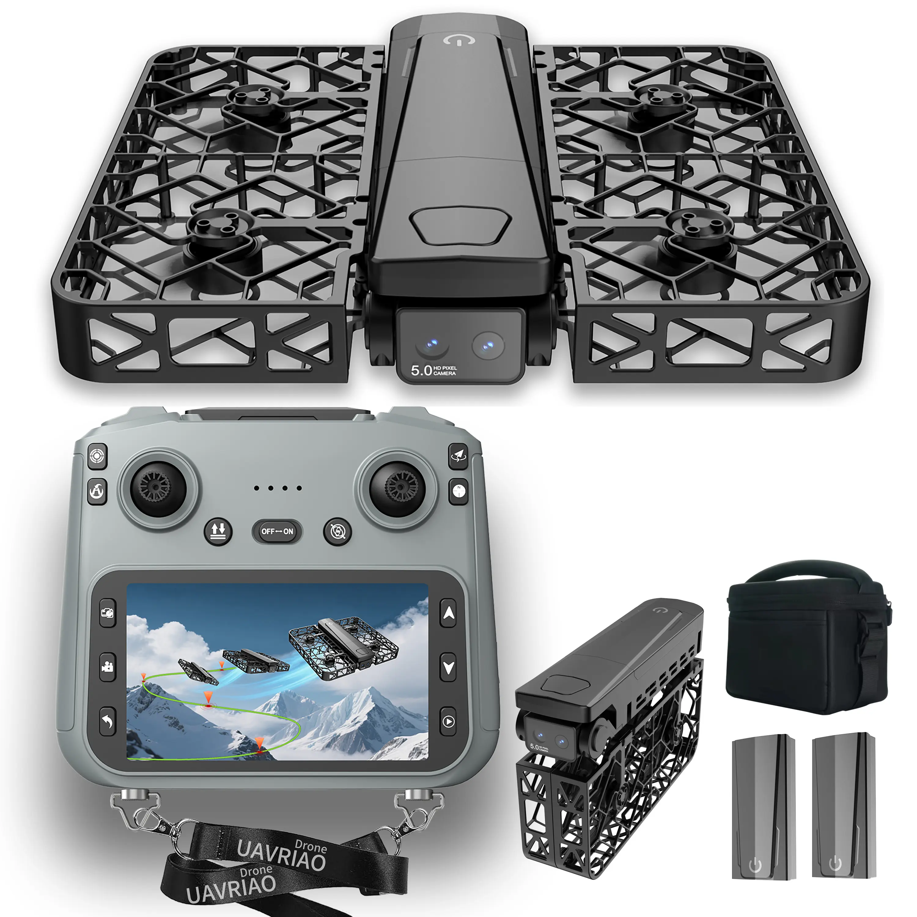 Durable Foldable Pocket Mini Drone with 2K HD FPV Brushless Camera, Automatic Following & Target, 360° Grid Protection, 3D Stunt Mode, Gesture Control, Intelligent Flight Path, 1-Click Takeoff/Landing, Digital Portable RC Plane for Adults & Beginners