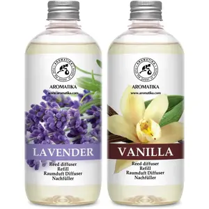 Reed Diffuser Refill Set Vanilla & Lavender with Lavender Oil 34 Fl Oz - 2x500ml - Fragrance Oil Reed Diffuser Refill - Room Freshener - Floral Fragrance - Fresh and Long Lasting Fragrance