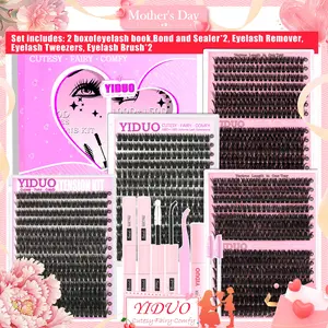 YIDUO 1094 Pcs Clusters Lashes Kit 8 Styles Lash Bottom A-B/Fairy A-B/40D/60D/80D/Volume Lashes Eyelash Extensions 5-18mm D-Curl With Lash Bond and Seal*2, Lash Remover, Lash Tweezers, Eyelash Brush DIY at Home Eyelash Extensions Set