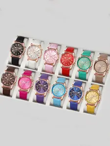 A set of 12 fashionable three-eye dial leather quartz watches Casual Trendy Wristwatch Modern Casual Wristwatch