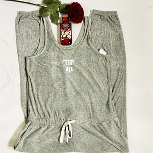 "Heather Grey Women's Jumpsuit - Soft Terry, Drawstring Waistband, Full Figure" ( XL)