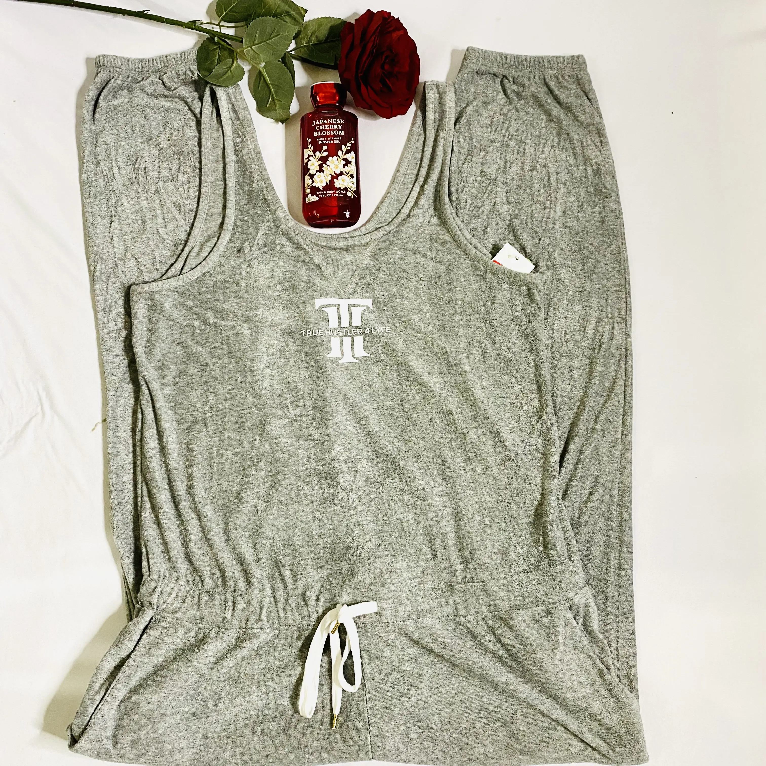 "Heather Grey Women's Jumpsuit - Soft Terry, Drawstring Waistband, Full Figure" ( XL)