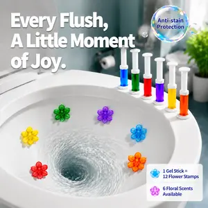 Premium Flower Toilet Gel Stamp Kit, 6 Designer Fragrances, Triple-Action Toilet Bowl Cleaner, Strong Adhesion, Long-Lasting Bathroom Freshener, 6 Gel Sticks + 3 Applicators