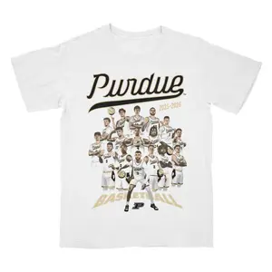 Purdue Boilermakers 2025-2026 Team Basketball Graphic T-Shirt, College Hoops Roster Single Side Tee for Fans Season Opener