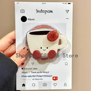Korean Cute Cartoon Rotate Coffee Magnetic Holder Phone Stand GripTok Grip Tok Support For iPhone 16 15  For Magsafe Accessories