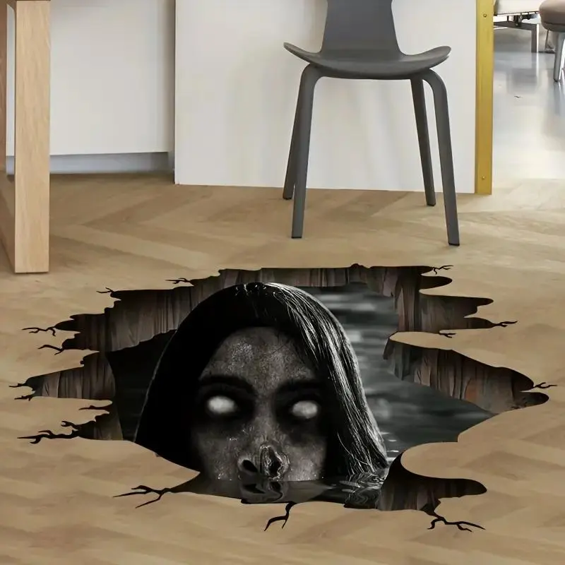Floor Decal, 1 Count 3D Scary Ghost Pattern Floor Wall Sticker, Decorative Removable Peel & Stick Halloween Decor for Bedroom, Living Room, Home Decor Peel And Stick