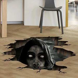 floor decal, 1 count 3d scary ghost pattern floor wall sticker, removable peel & stick halloween decor for bedroom, living room, home decor