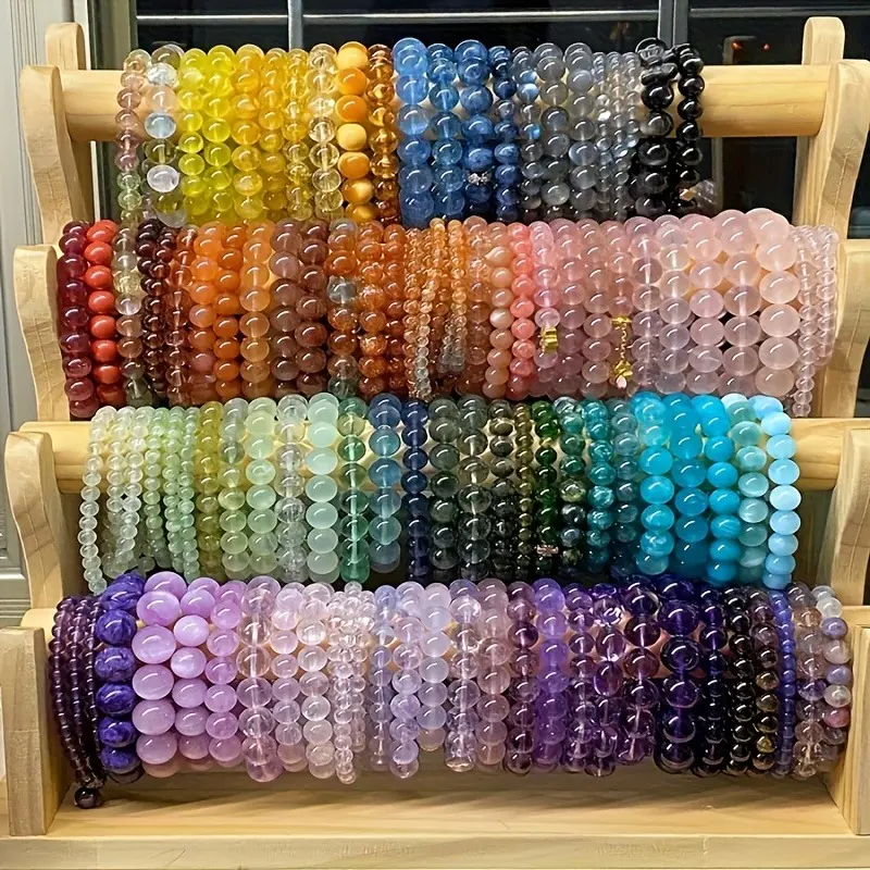 24pcs Mix Pack Colorful Glass Bead Elastic Bracelets - Stretch Fit for Men & Women, Multicolor Beads, Daily Wear & Suitable for Men Women, Ideal for Best Friend Gifts, Parties, Year-Round Wear
