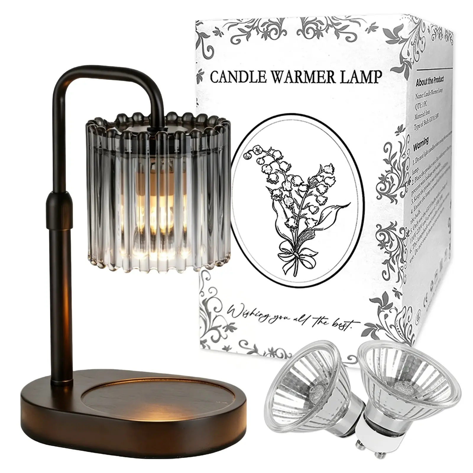 Gold Floral Height-Adjustable Candle Burner Lamp with Timer - No-Flame Safe Home Decor, Room Accessories for Continuous Aroma & Home Ambiance, House Decor, Home Goods