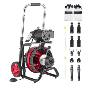 Summervibes VEVOR Drain Cleaner Machine 100 FT x 3/8 Inch, Auto Feed Sewer Snake Auger on Wheels - with 8 Cutters & Air-Activated Foot Switch for 2" to 4" Pipes