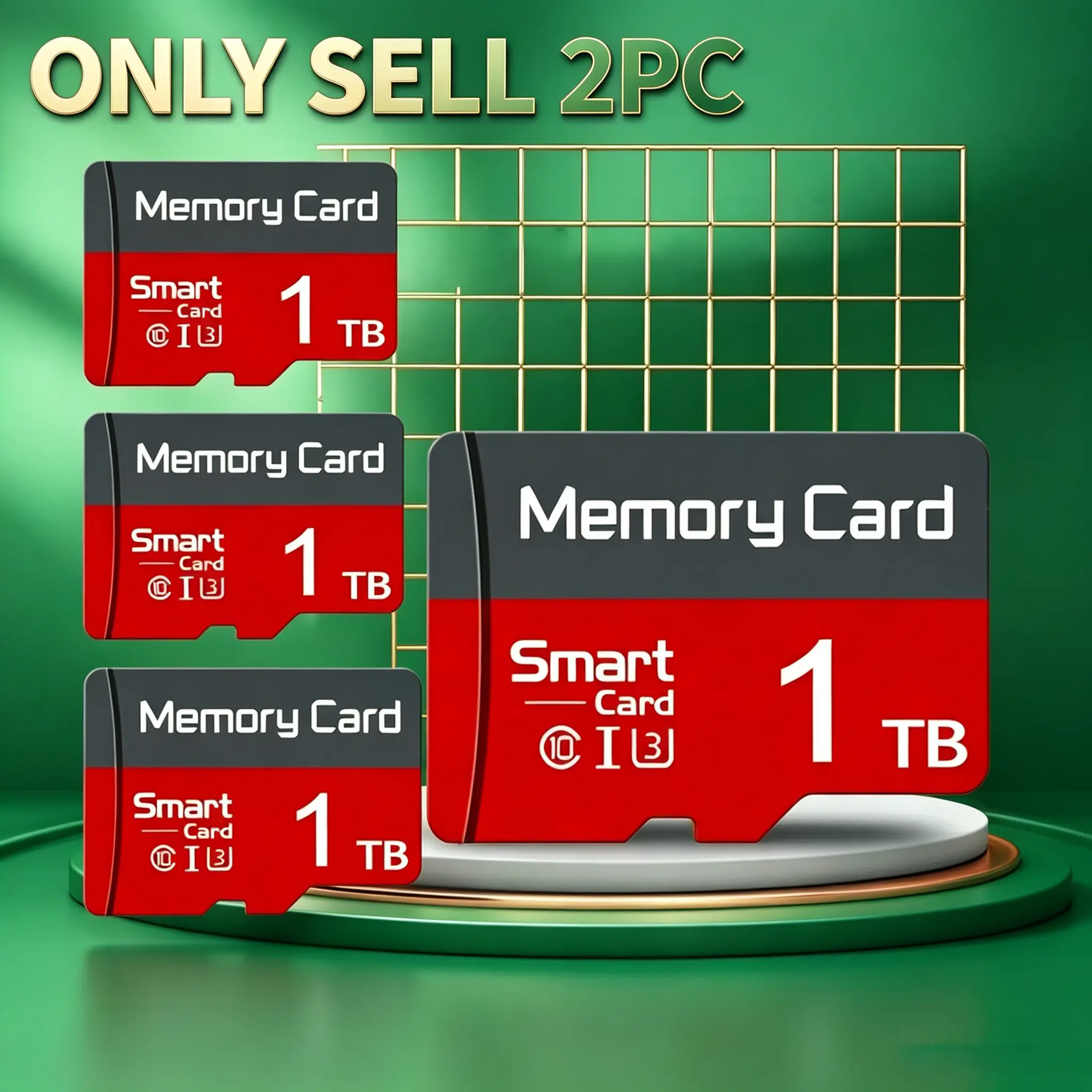 2 Pack 1TB Micro TF SD Cards for Mobile Phones & Car Audio, Durable SD Memory Card for Dash Cams, MicroSDXC Card for Surveillance Cameras, Micro SD Card Compatible with PC, Universal SD Card Storage