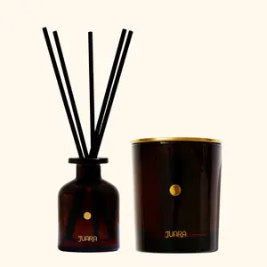 JUARA Joy Candle & Candlenut Reed Diffuser Bundle - 8oz Candle & 90ml Diffuser - Lush Tropical Scent with Coconut & Bergamot - Vegan & Eco-Friendly - Perfect for Cozy Atmosphere