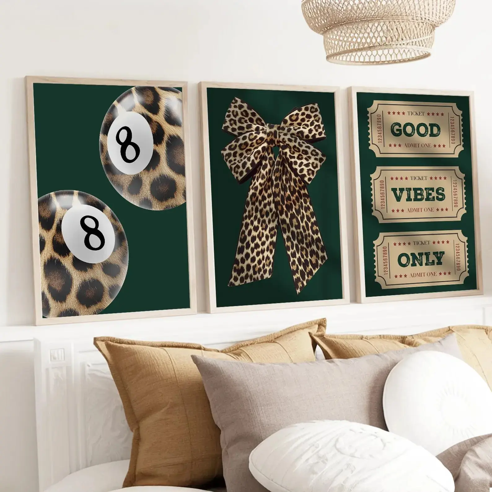 Leopard & Dark Green Print Gallery Wall Art Set, Trendy 12x18 Inch Dark Academia Decor, Eclectic Eco-Friendly Home Decor Posters & Prints, Trend, Animals