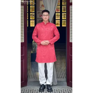 Red Ao Dai Top for Men | Vietnamese Men Dress E22
