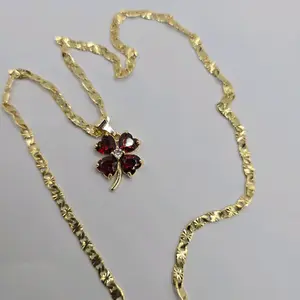 clover red color, beautiful laminated gold chain gold-plated 18"inches 24"inches available