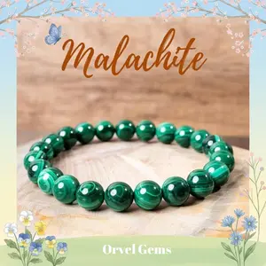 Energy Healing Crystal Therapy Bracelets | Malachite, Serpentine Jade, Sunstone, Amazonite, Clear Quartz, Selenite, Tiger's Eye, Lapis Lazuli | 8mm Gemstone Bead B0 X0