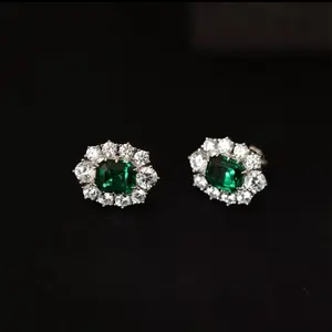 Italian craftsmanship! S925 silver green zircon flower earrings, about 1.2*1.6cm, 4.4g