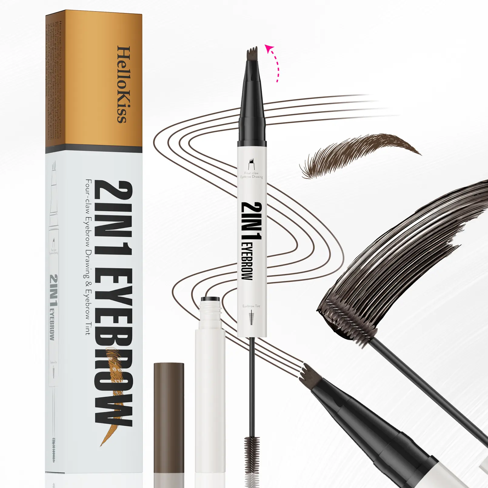 4D Eyebrow Marker, 2-in-1 Brow Pen & Tint with Fine Tip Applicator for Natural Hair Strokes, Waterproof Long Wear Makeup Tool for Defined Brows
