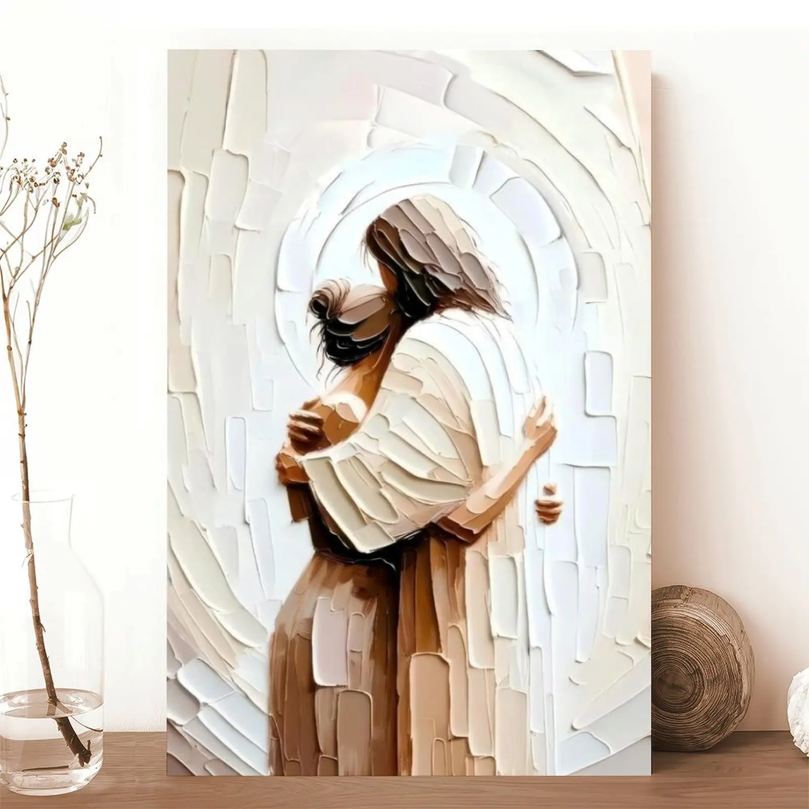 NBHYK Jesus Embracing Woman Canvas Wall Art Eco-Friendly Fade-Resistant Waterproof UV-Protected Vibrant Colors Frame-Style for Church Home Living Bedroom Dining Office Prayer Room Decor Artwork