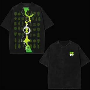 “Omnitrix Energy Washed Tee” - Ben 10 – Comic-Style Heavy Cotton Tee Double Printed Oversize Lightweight Acid Washed Tee, TV Show Graphic Tee, Gift T-Shirt For Comic Lover