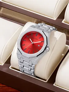 Men's Quartz Watch, Stainless Steel Strap, Waterproof Luminous Business Calendar, Casual Style, Round Analog Dial, Buckle Closure