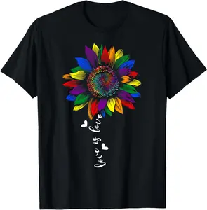 100% Cotton Rainbow Sunflower Love Is Love LGBT Gay Lesbian Pride T-Shirt Fabric Piece pride  parade  outfits rainbow  outfits Cotton Rainbow Sunflower Pride T-shirt