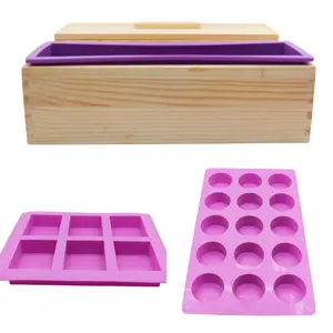 Soap Making Kit - 3 Piece Set with Wooden Loaf Mold 6-Cavity Rectangle & 15-Cavity Circle Molds for DIY Soap Crafting - Flexible Silicone Molds for Cold Process or Melt-and-Pour Techniques
