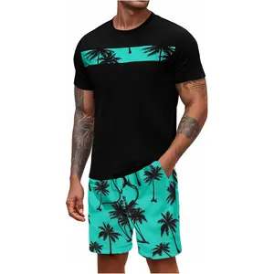 Floerns Men'S Shirt and Shorts 2 Piece Sets Graphic Print Beach Outfits
