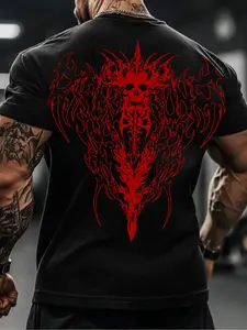 Men's Dual-Sided Death Metal Skull Fitness T-Shirt, High-Quality Breathable Fabric, Loose-Fitting Muscle Show, Street Style Gym Wear