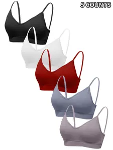 Women's Solid Ribbed Wireless Bra, Casual Padded Push-Up Bra, Soft Comfy Breathable Lingerie Top for Daily Wear, Underwear