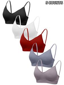 women's solid ribbed wireless bra, casual padded push up bra, soft comfy breathable lingerie top for daily wear
